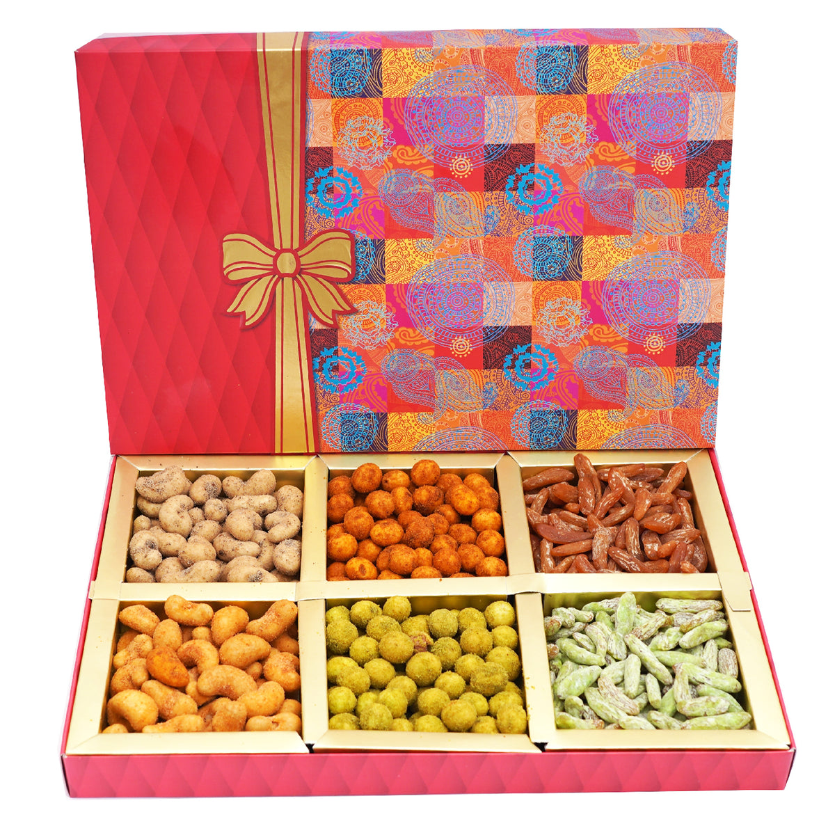 Corporate Gifts-Fruit n Nut 6 Part Box of Crunchy Cashews,Crunchy Peanuts and Flavoured Raisins 300 gms