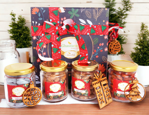 Hamper Box with Christmas Jars with Wooden Tags