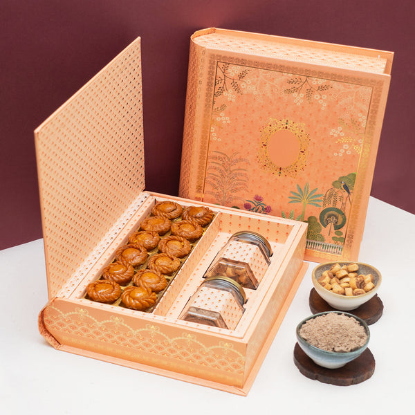 Book Print Mini Chandrakala, Gujiya, Thandai, Namkeen Box