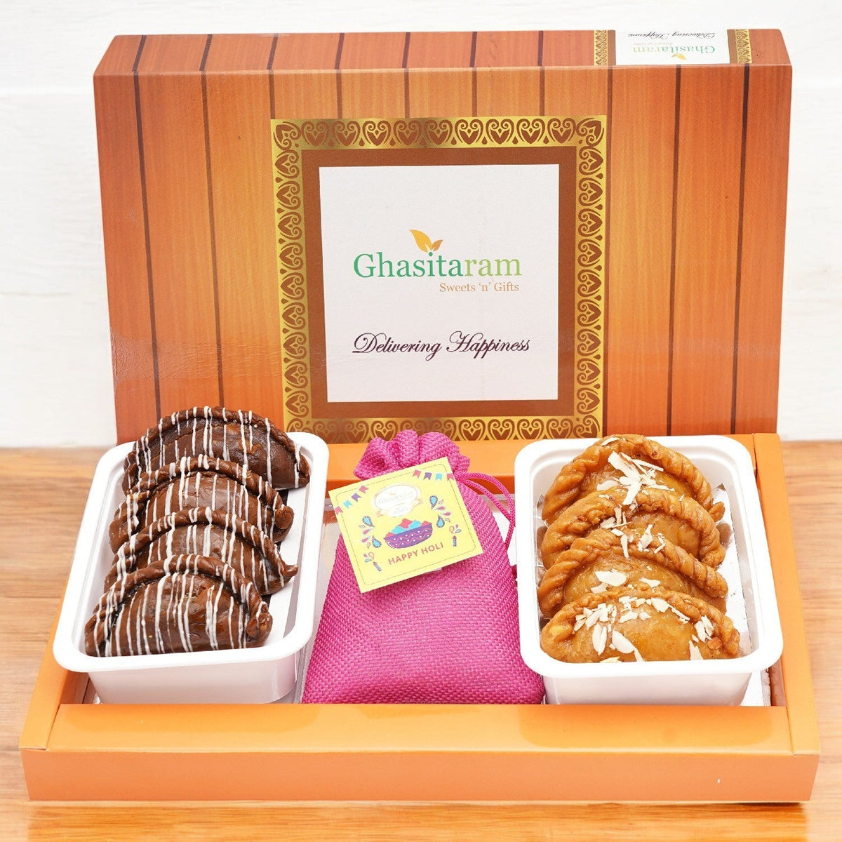 Assorted Box of Gujiyas, Chocolate Gujiyas and Thandai