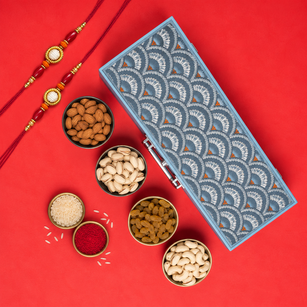 Dryfruit Gift Box with 4 Jars with 2 Rakhis