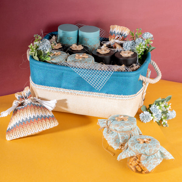 BlueJute Lohri Basket-til laddoo|gachak|revadi|tilalmond|Lohri Sweet|lohrihamper