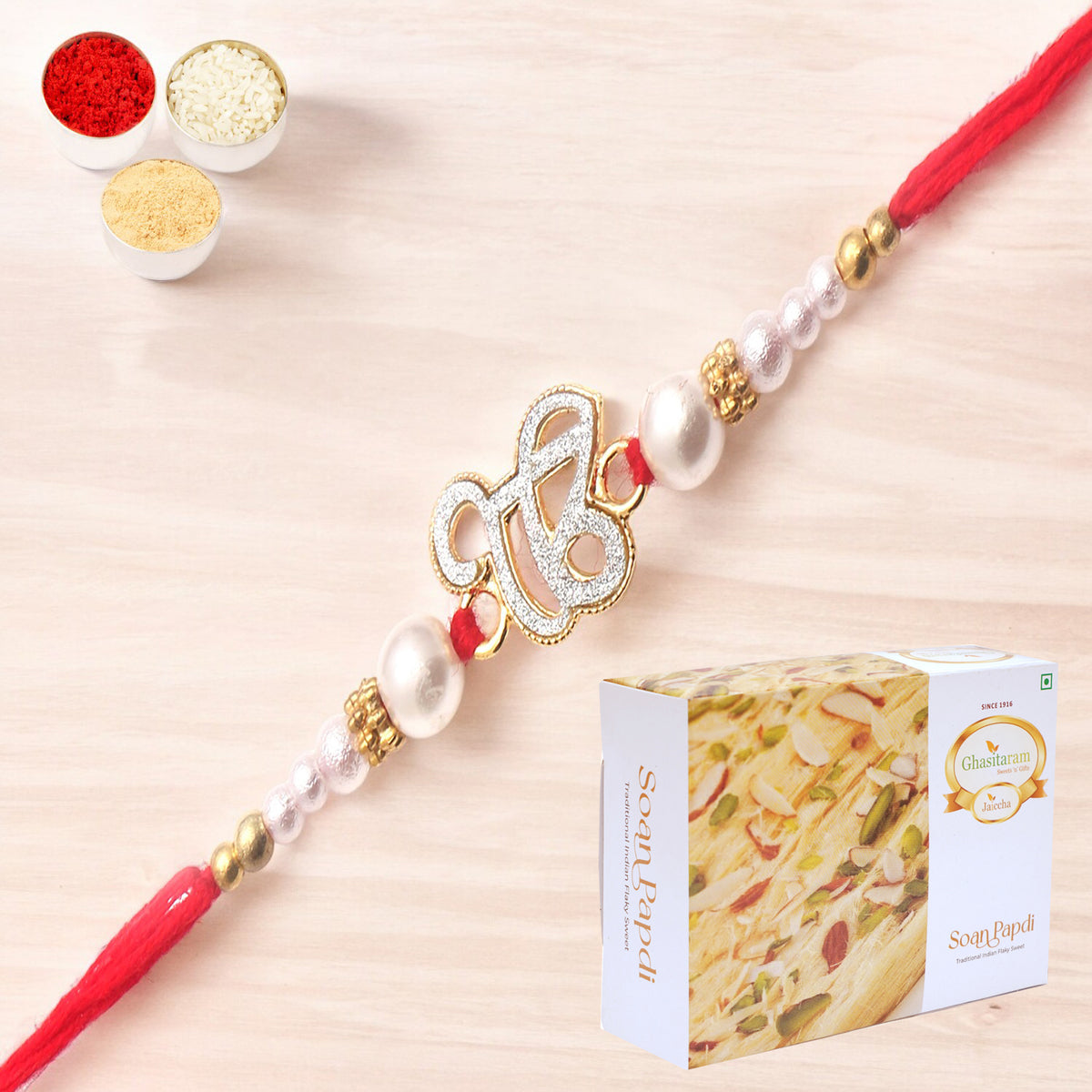 The Sparkle Of Wahegurujis Love For My Brother rakhi with 400 gms of Soan Papdi