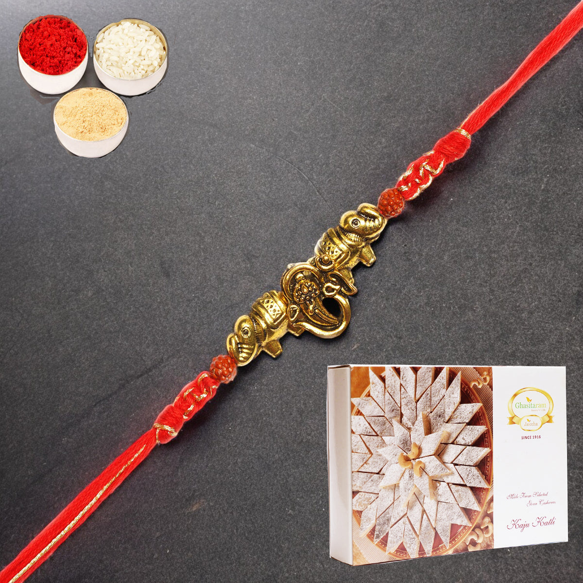 LD-84 Om Ganesha Rakhi with 400 gms of Kaju katli