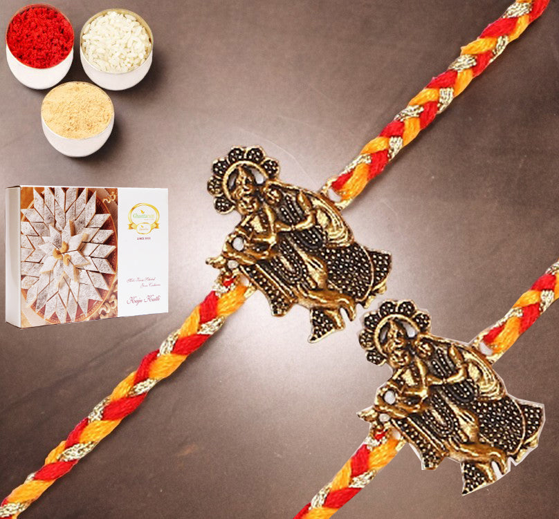 Set of 2 - L-1 Krishna Rakhi with 400 gms of Kaju katli