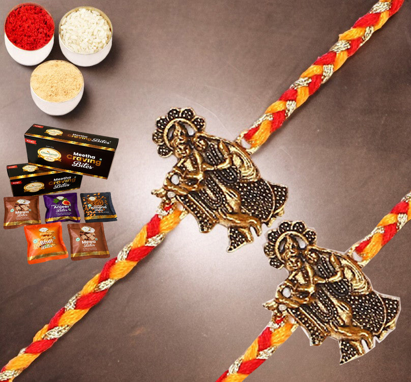 Set of 2 - L-1 Krishna Rakhis with Asorted bites box