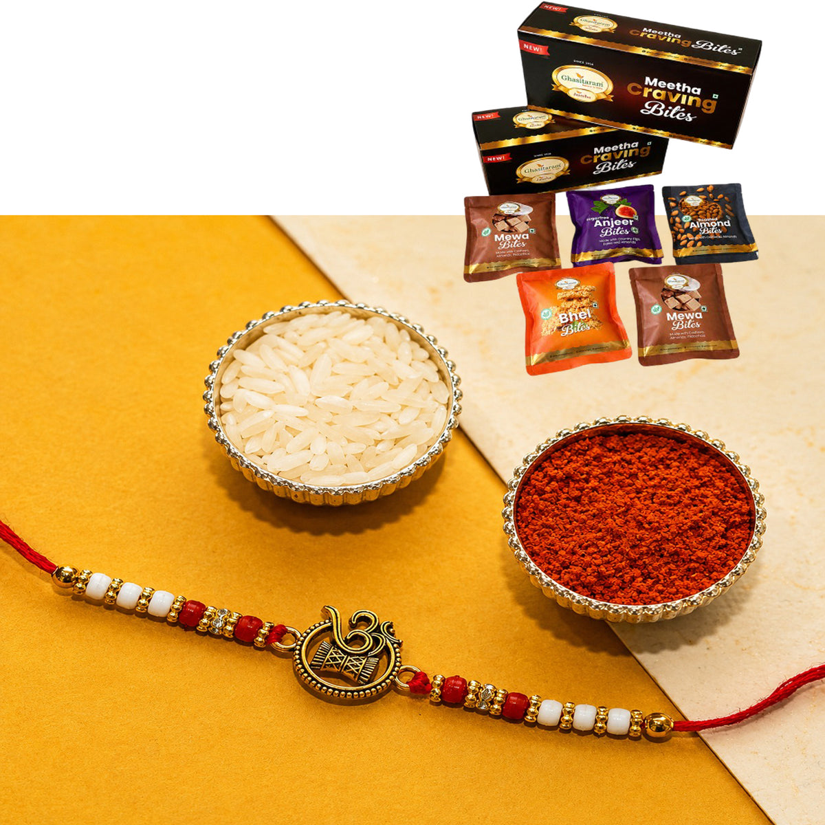 Y-67 Om Rakhi with Asorted bites box