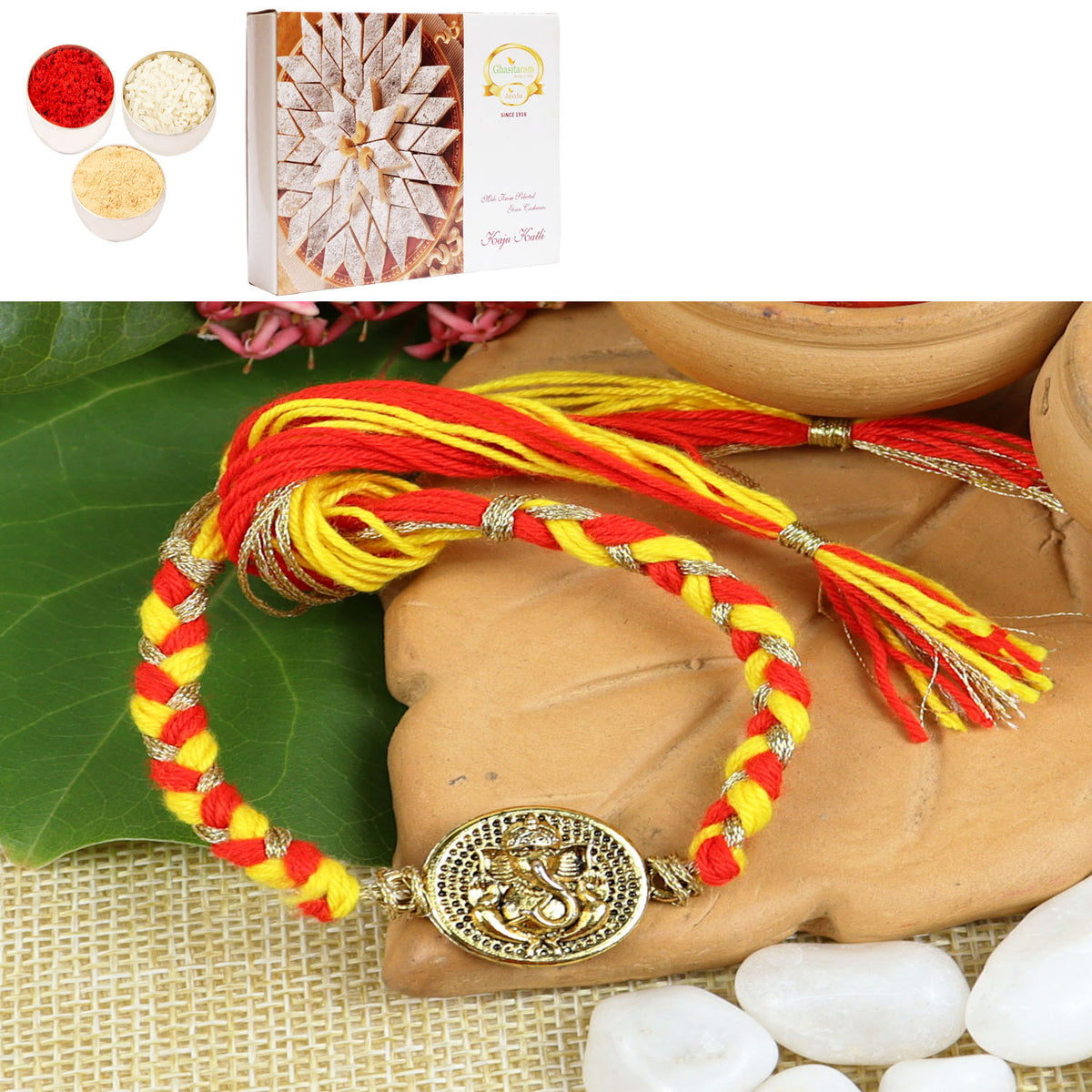 Weaved Ganesha Divine Rakhi-034 with 400 gms of Kaju katli
