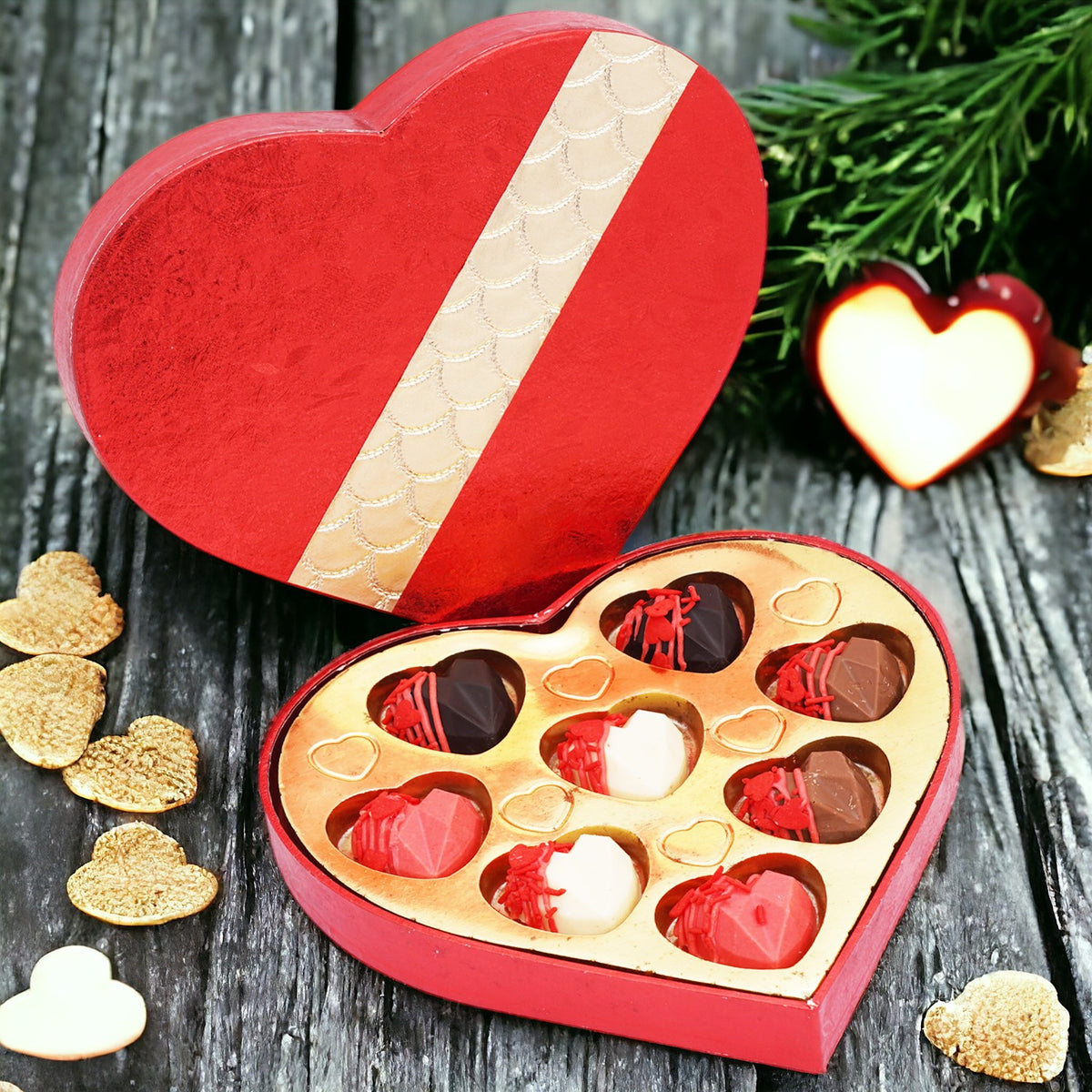 Red and Gold Assorted Hearts Box