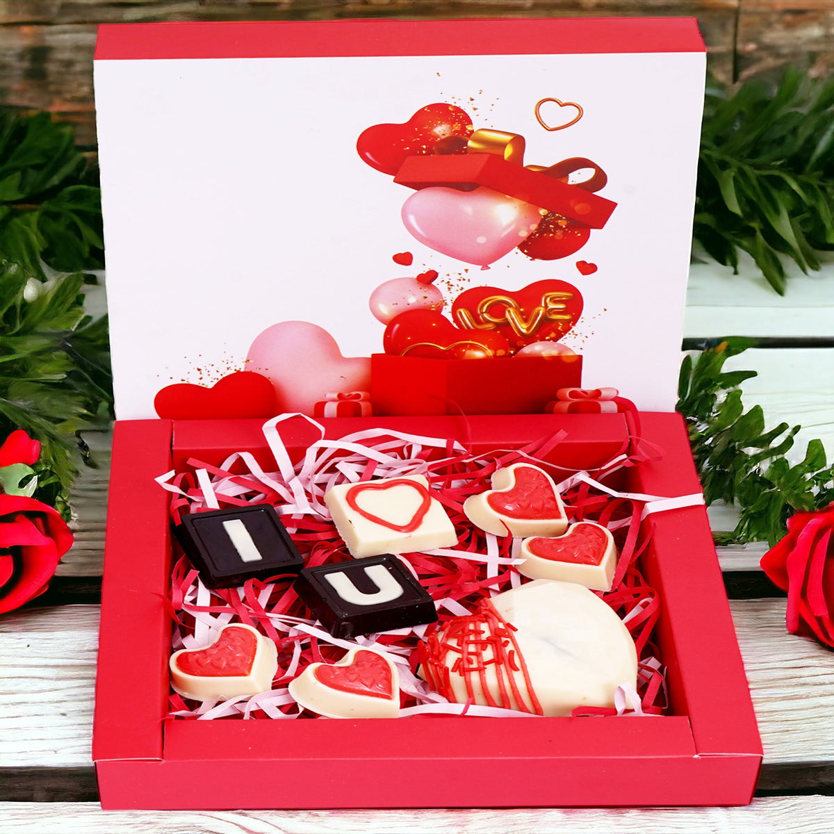 Valentines Box of ILU, Drinking Chocolate Heart and Small Heart Chocolates