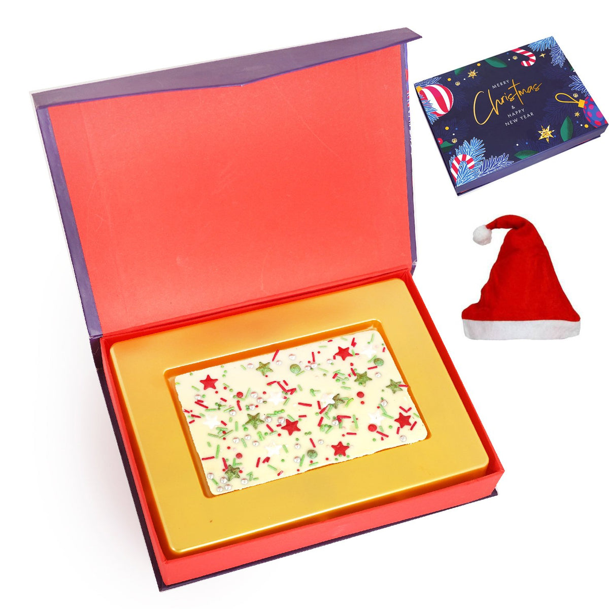 Merry Christmas Decorated Box With Colourful Chocolate Bark