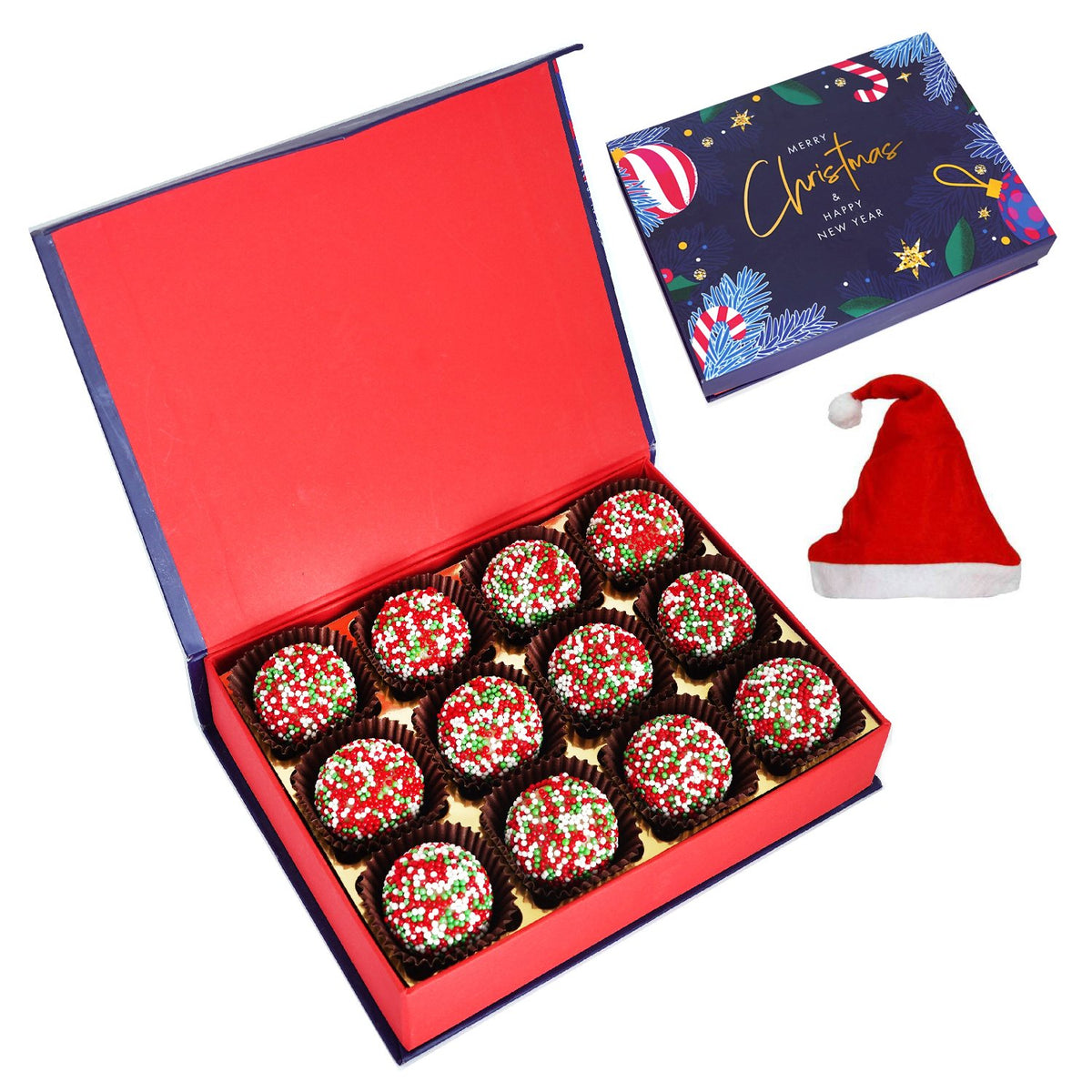 Merry Christmas Decorated Box With Hazelnut Balls