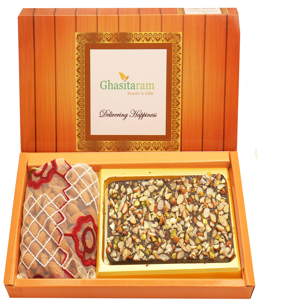 Box Of Walnut Chocolate Bark and Almonds Pouch