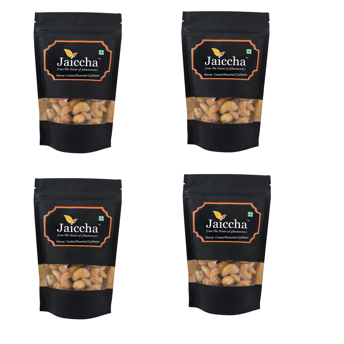 Honey Coated Roasted Cashews 200 gms in Black Paper Pouch