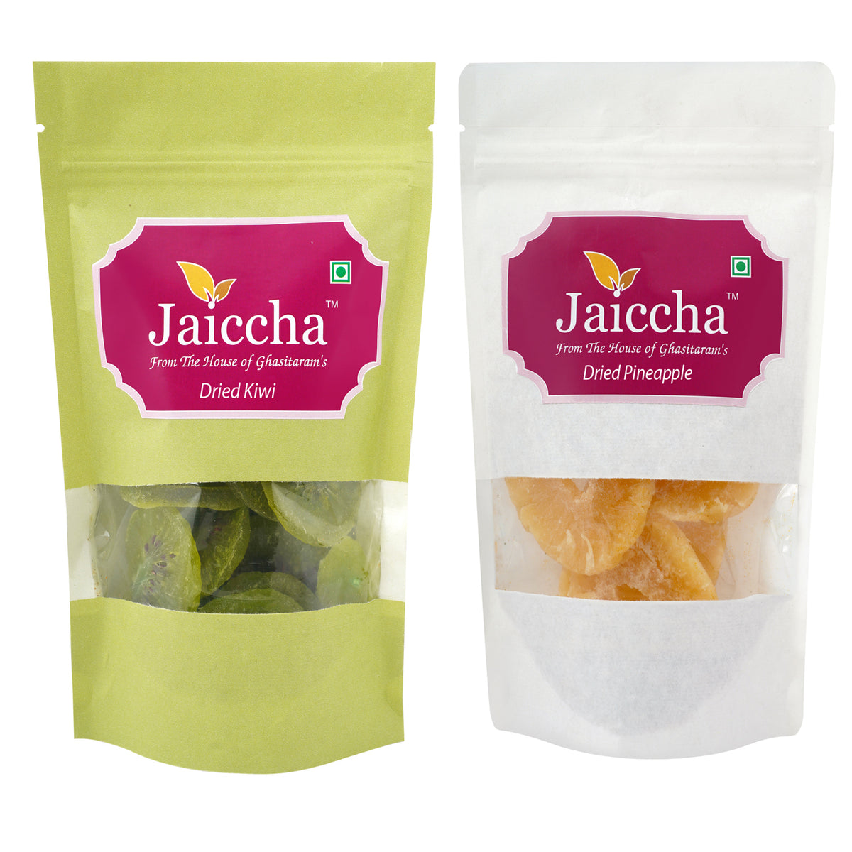 Pack of 2 Dried Kiwi, Pineapple Pouches 400 gms