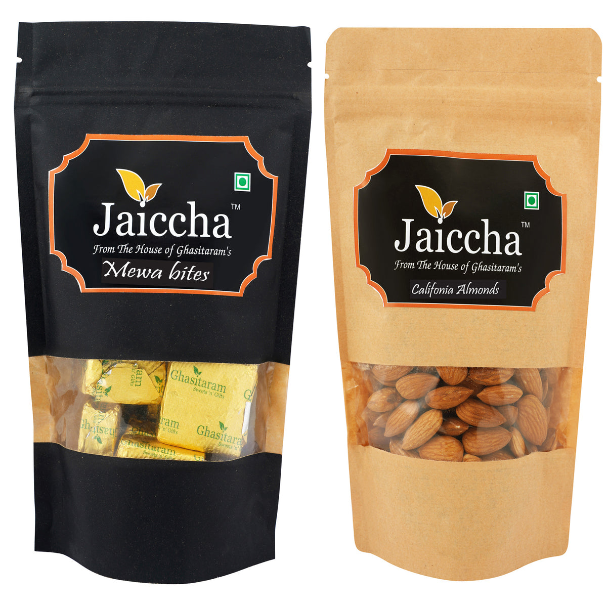 Pack of 2 Mewa Bites and Almonds Pouches small 200 gms