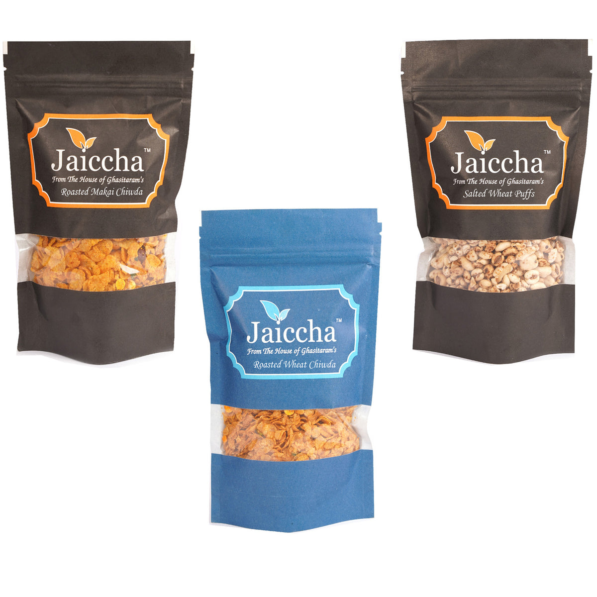 Jaiccha Ghasitaram Best of 3 Wheat Puffs, Wheat Chiwda and Makai Chiwdapouches