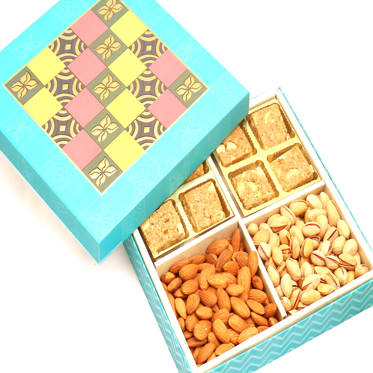 Mother's Day Gift-Blue Print 8 Pcs Granula Bites ,Almonds and Pistachios Hamper Box