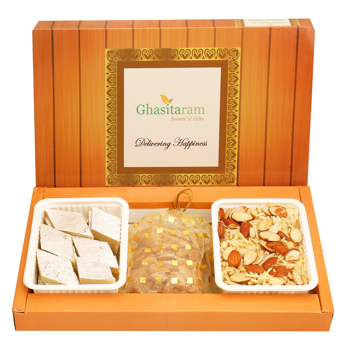 Mother's Day Gift-Kaju Katli , Namkeen and Almonds Pouch Hamper