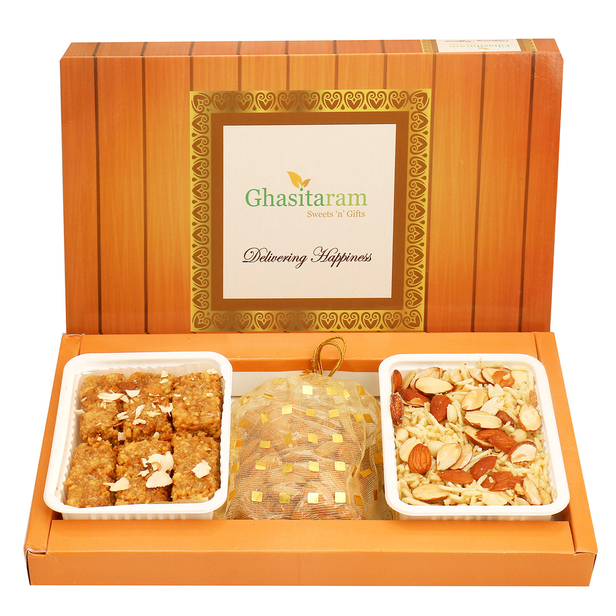 Mother's Day Gift-Milk Cake , Namkeen and Almonds Pouch Hamper