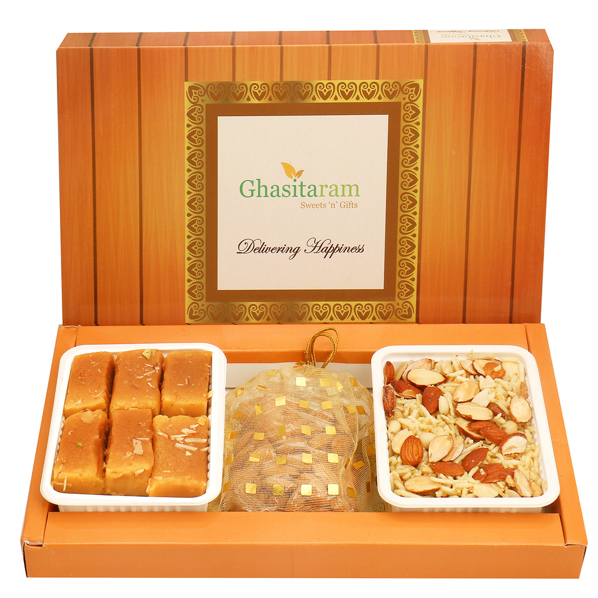Mother's Day Gift-Mysore Pak , Namkeen and Almonds Pouch Hamper