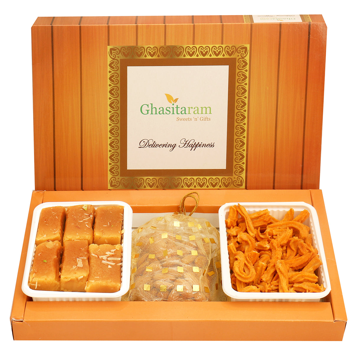 Mother's Day Gift-Mysore Pak , Soya Sticks and Almonds Pouch Hamper