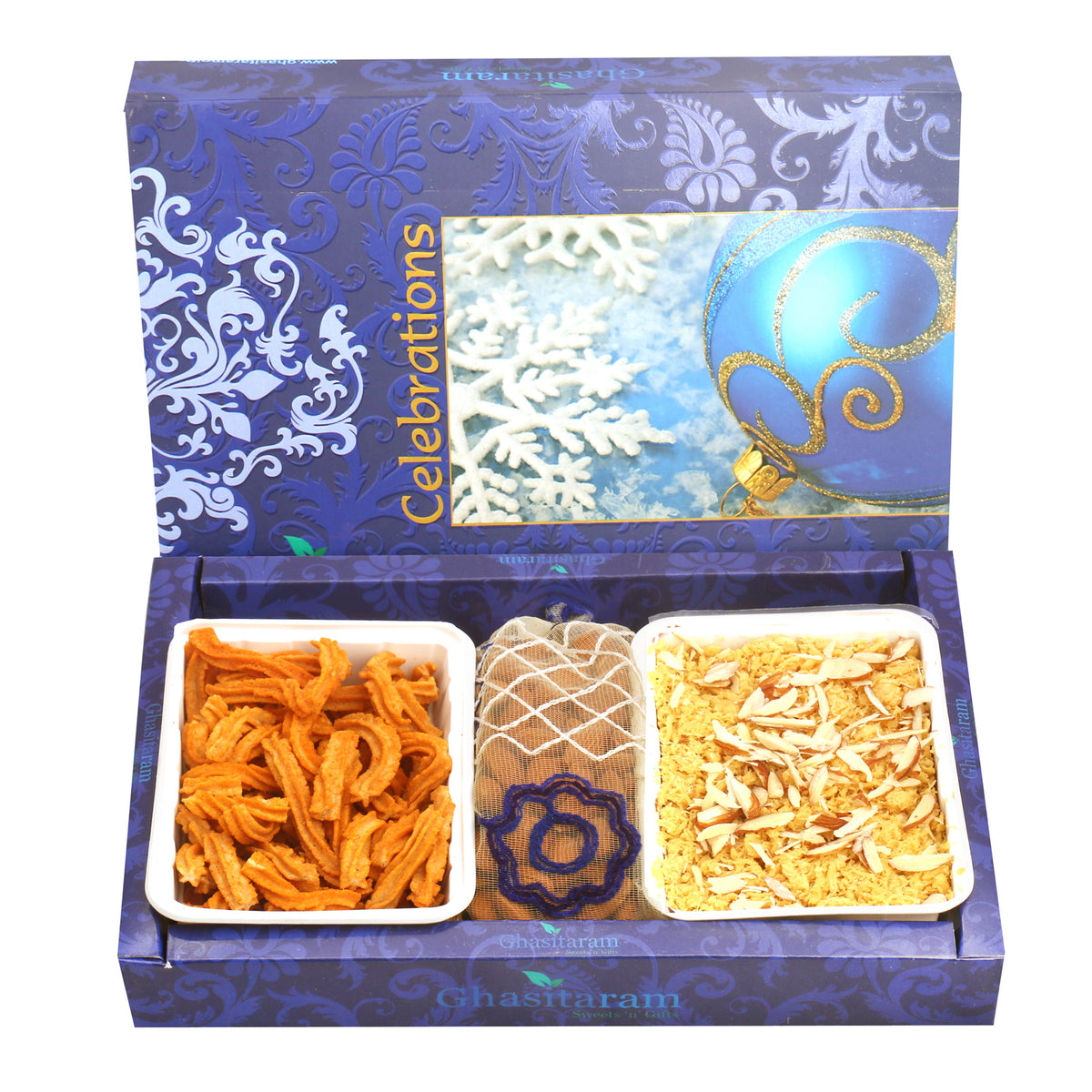 Mother's Day Gift-Soan Papdi , Soya Sticks and Almonds Pouch Hamper