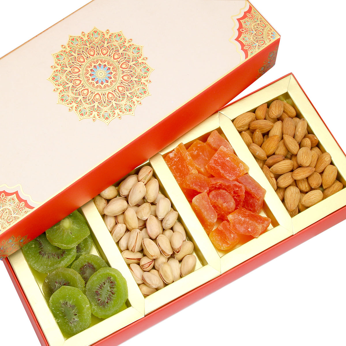 Dryfruits- Fusion 4 Part Almonds, Pistachios, Kiwi and Papaya Box