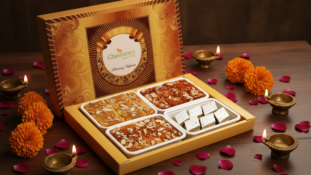 Big Box of Kaju Katli, Soan Papdi, Dodha Barfi and Milk Cake