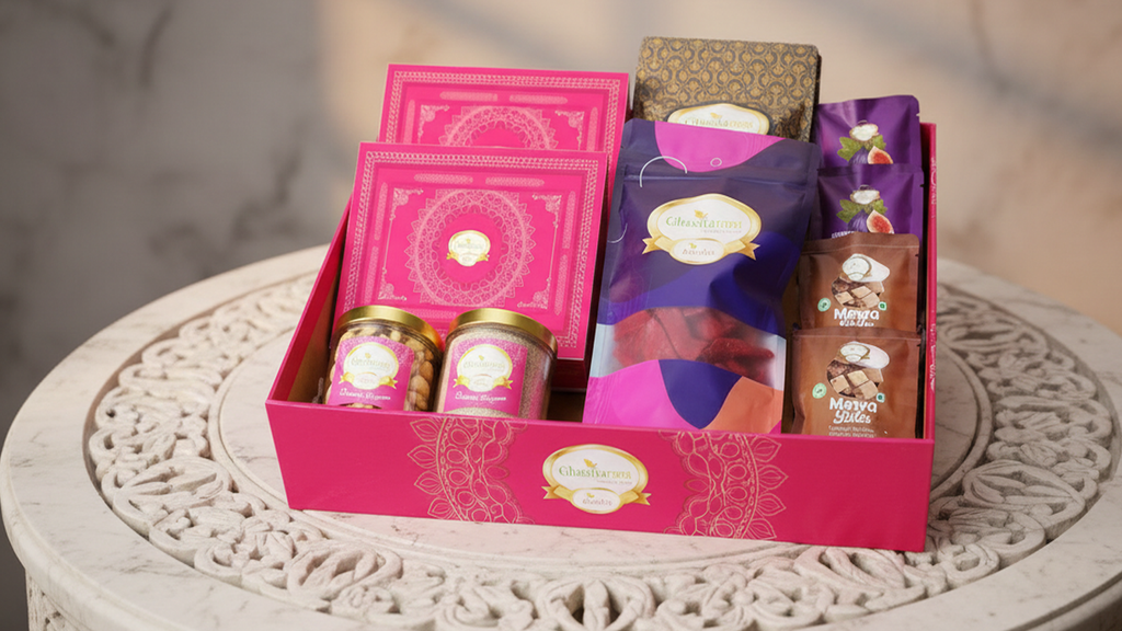 Holi Sweets| Holi Hampers| Holi Gifts Ghasitaram Big Hamper Basket of 16 Healthy Goodies with Sugarfree Gujiyas