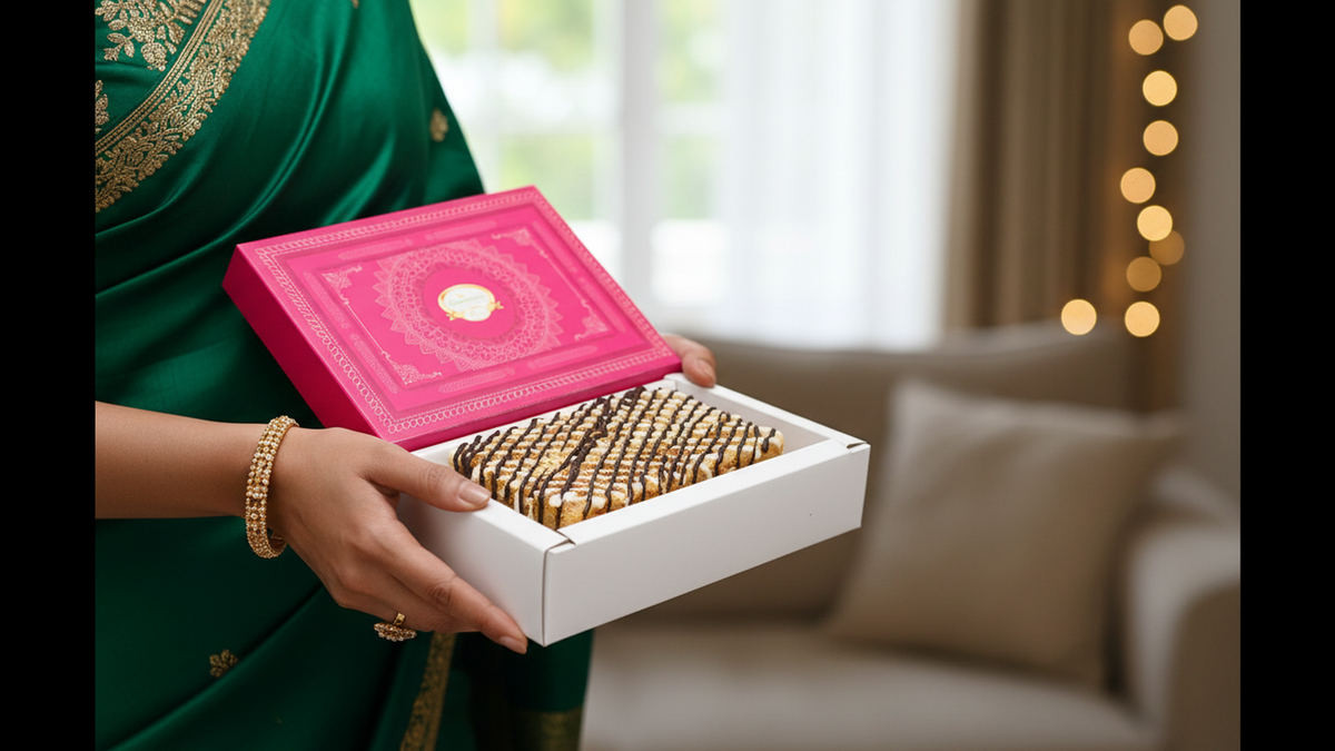 Rakhi Gifts-Delicious Milk Cake with Chocolate with Rakhi