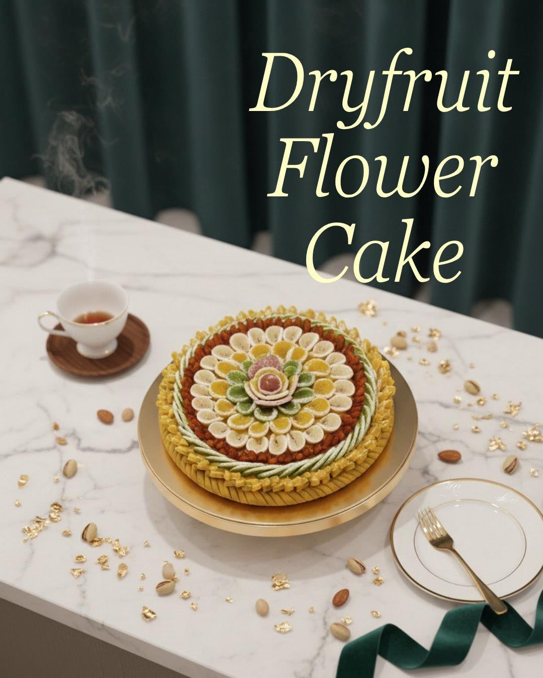 Fresh Eggless Dryfruit Flower Cake