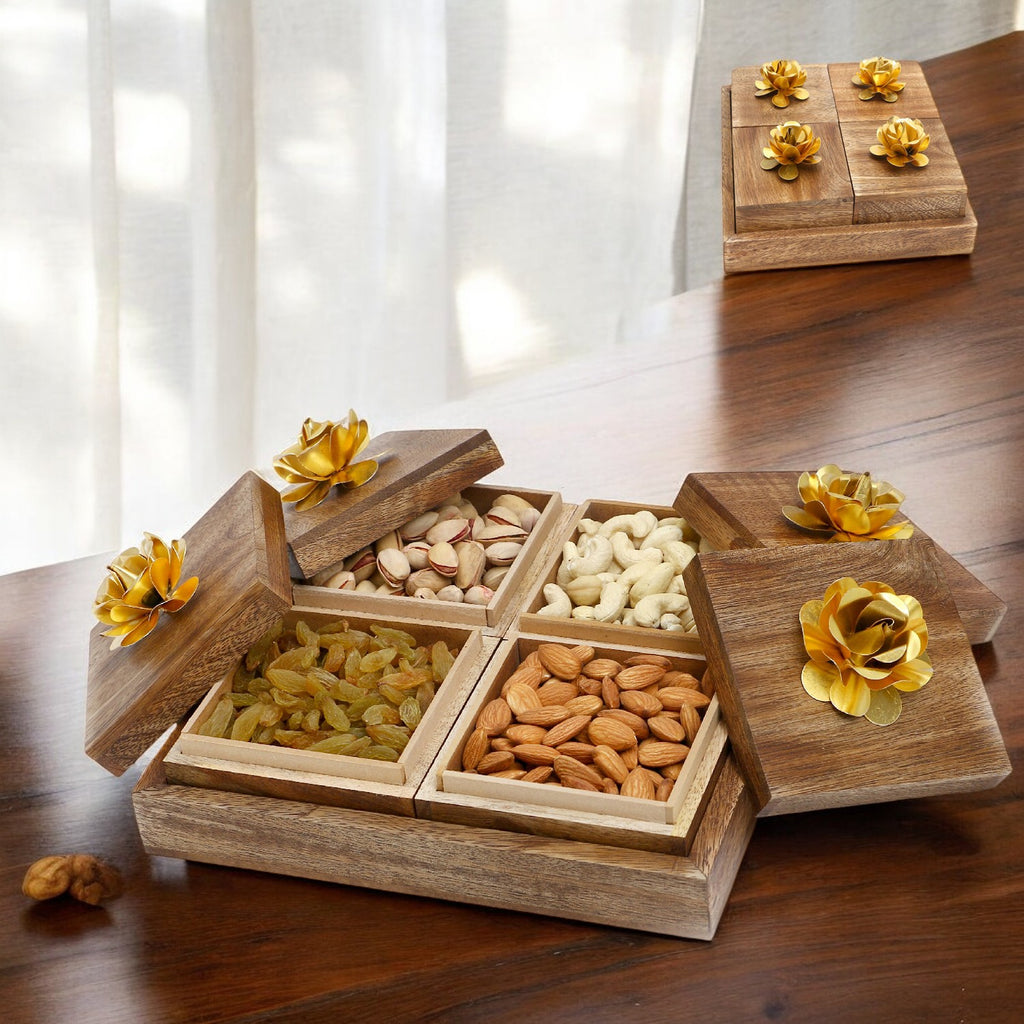 Corporate Gifts-Wooden 4 Dryfruits Box