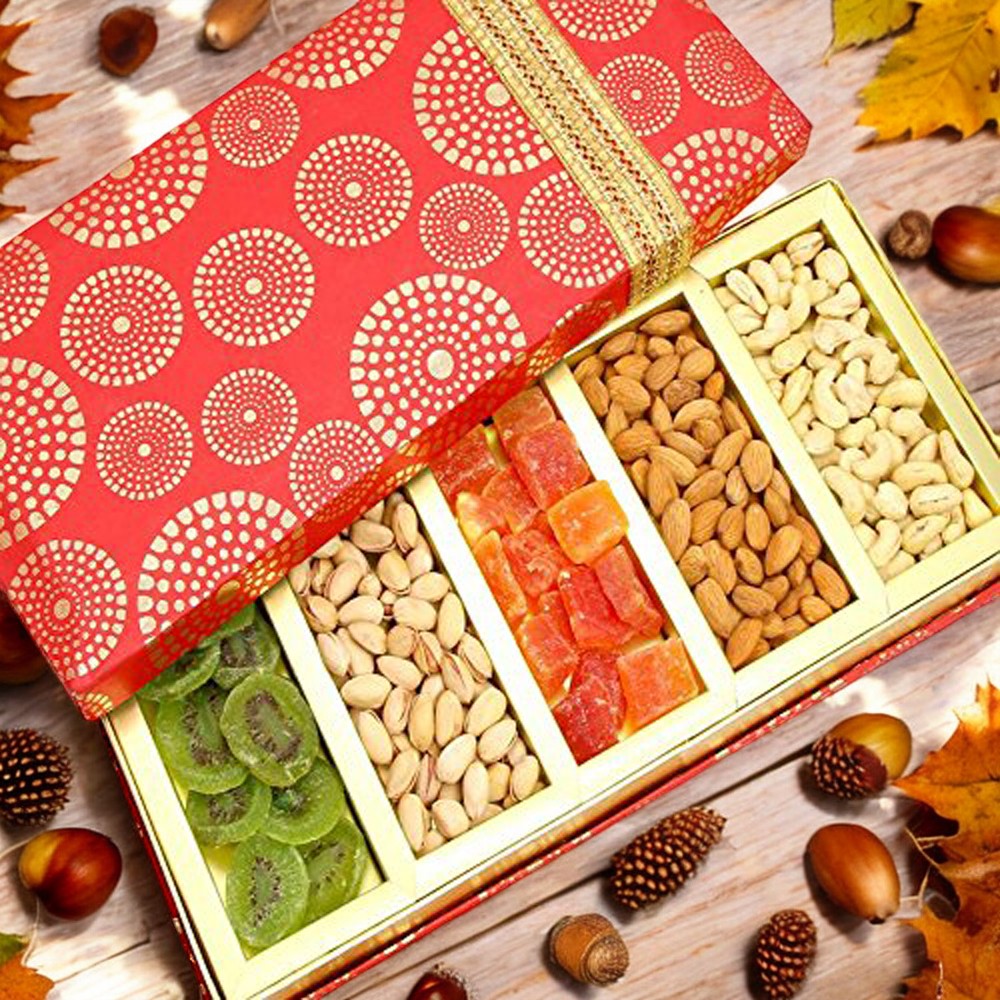 Corporate Gifts-Satin 5 part Assorted Dryfruit Box