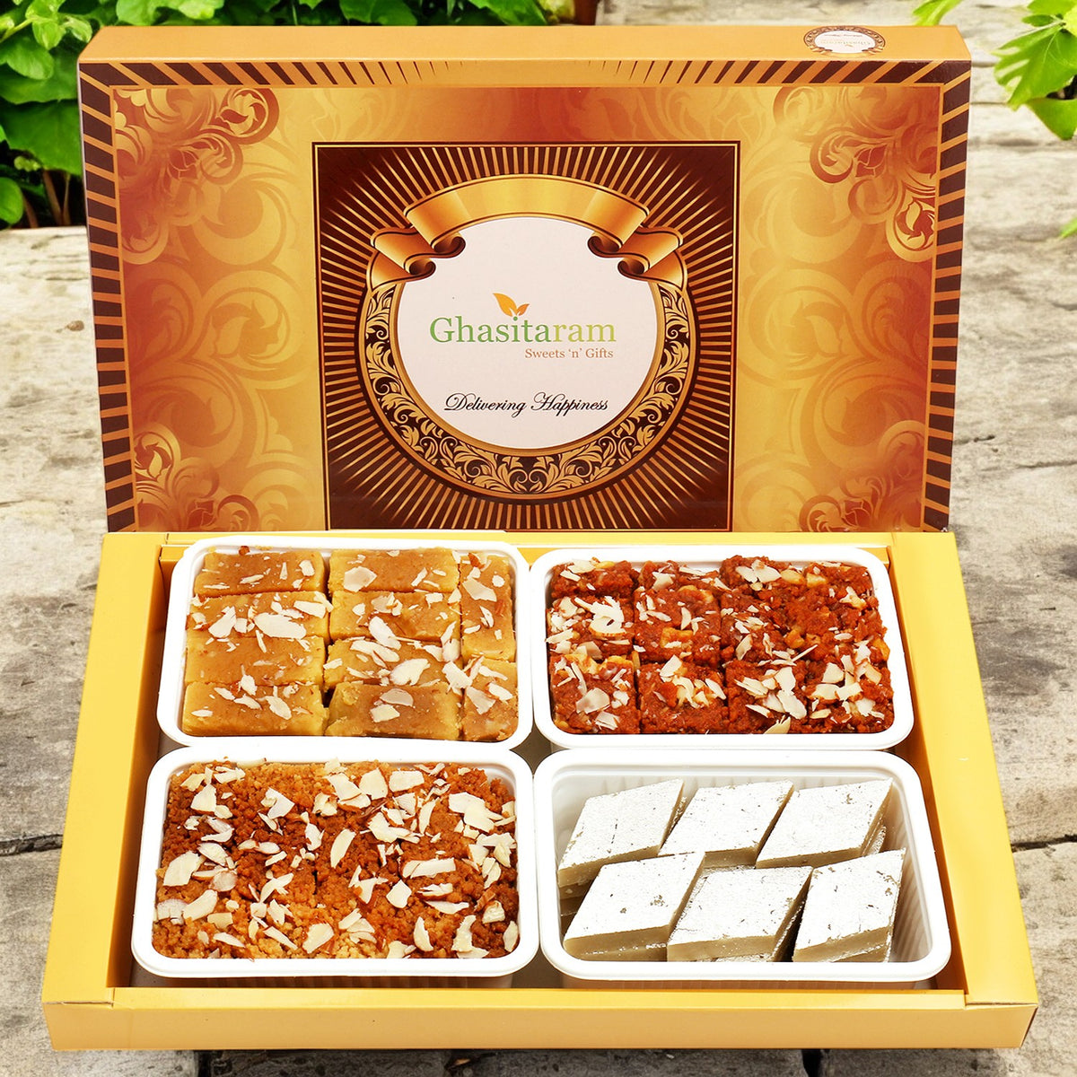 Big Box of Kaju Katli, Soan Papdi, Dodha Barfi and Milk Cake