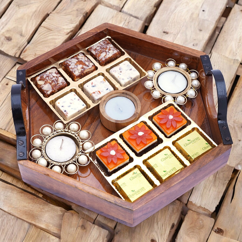 Hexagon Tray with 12 Assorted Bites and 3 T-lites