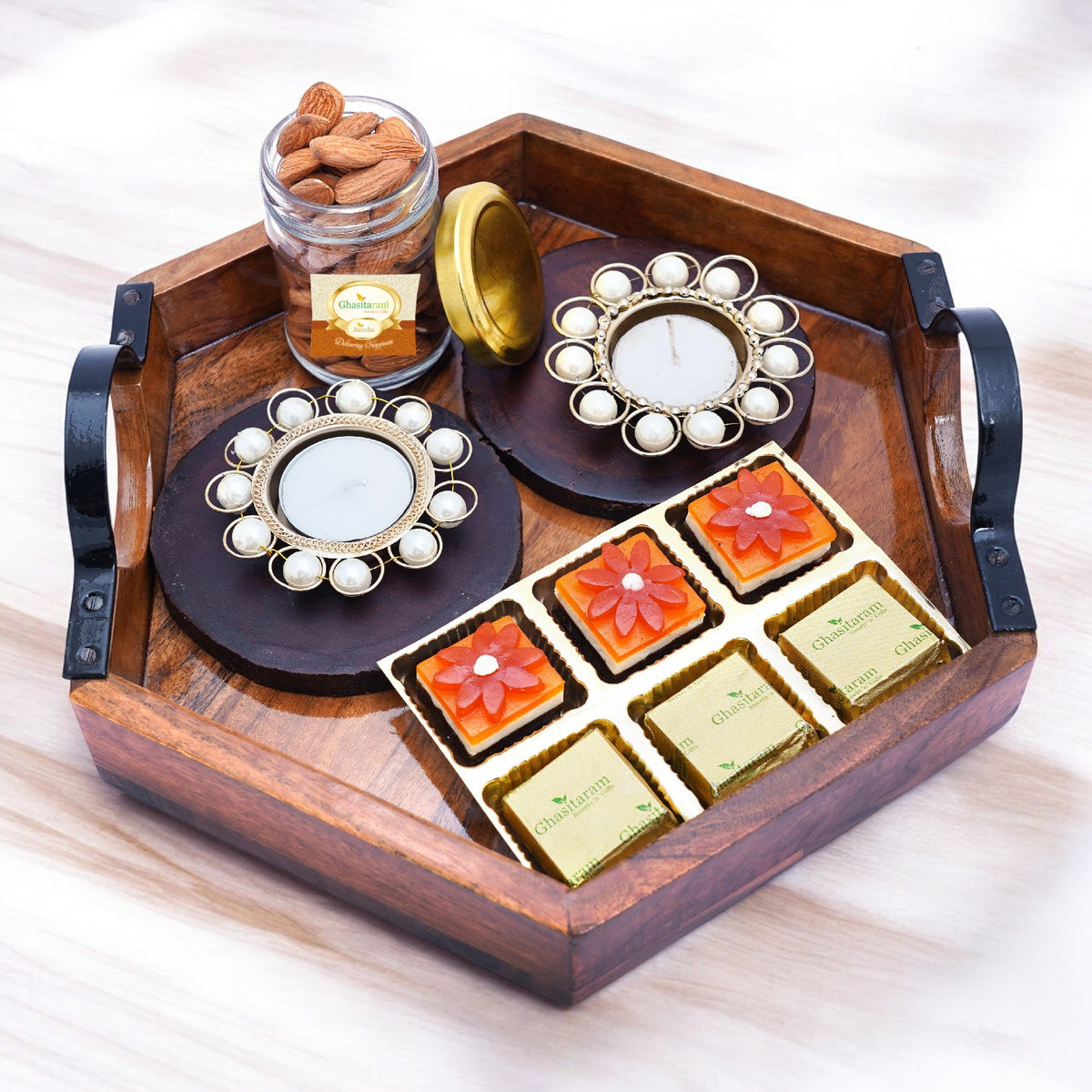 Hexagon Tray with 12 Assorted Bites and 3 T-lites