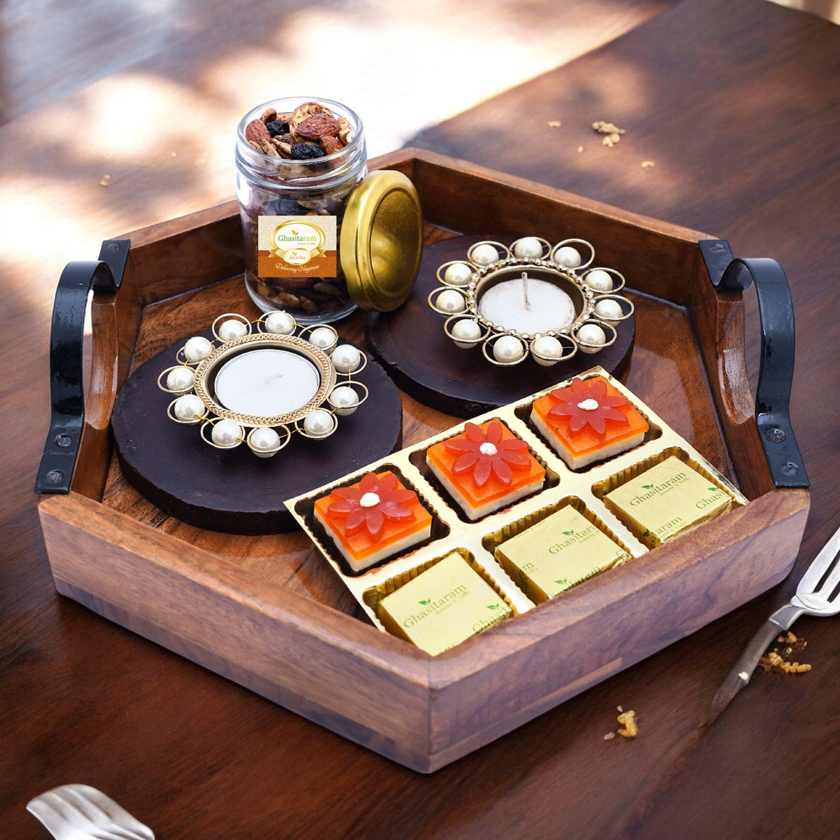 Hexagon Tray with 12 Assorted Bites and 3 T-lites