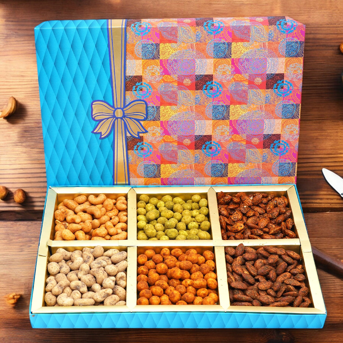 Unique Diwali gifts-Diwali Dryfruits-Fruit n Nut 6 Parti Box of Crunchy Cashews,Crunchy Peanuts and Flavoured Raisins 600 gms