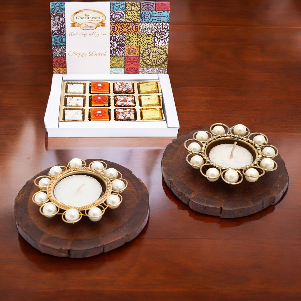 Mothers Day Gift-4 Coasters and T-Lites with Assorted Bites Box 6 Pcs