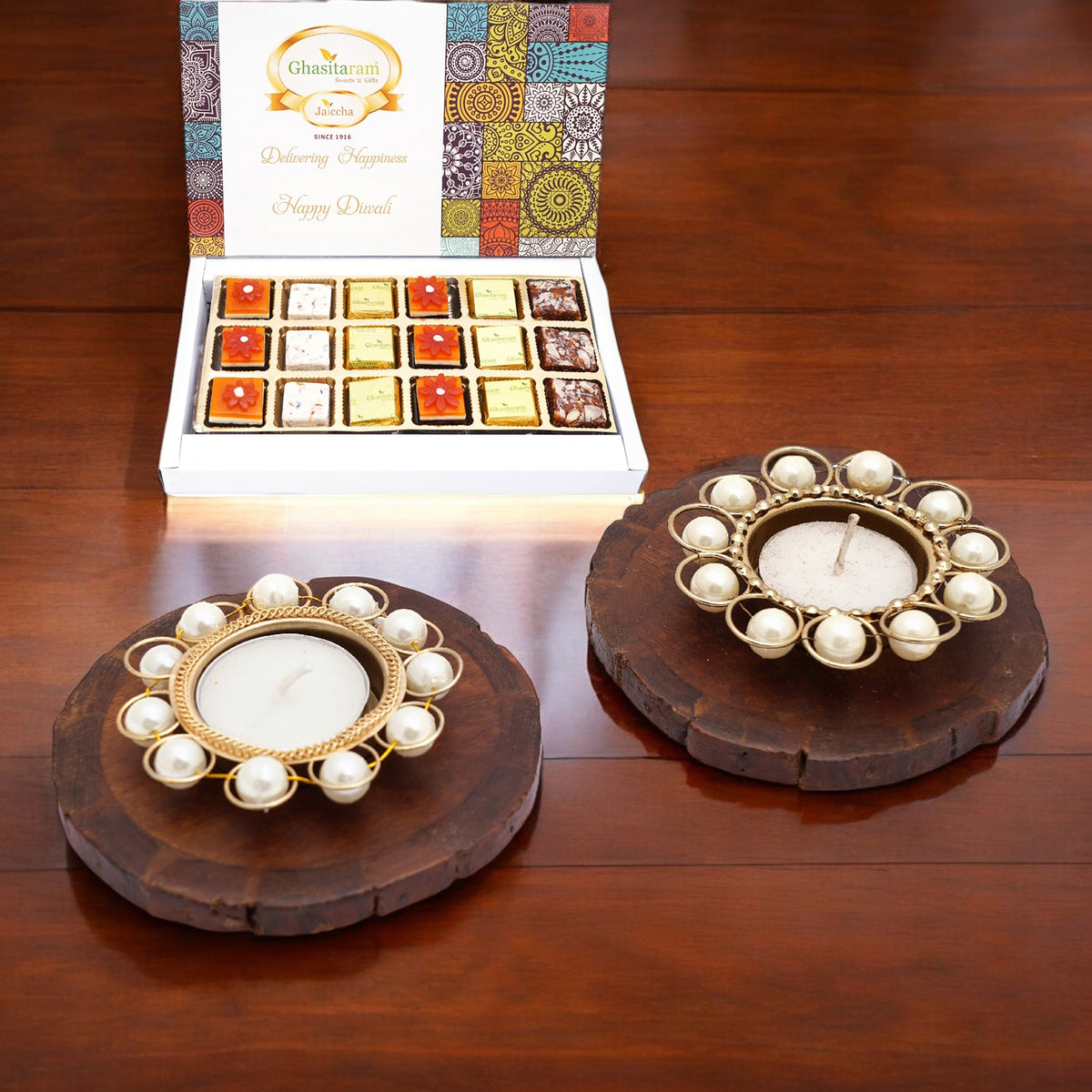 Mothers Day Gift-4 Coasters and T-Lites with Assorted Bites Box 6 Pcs
