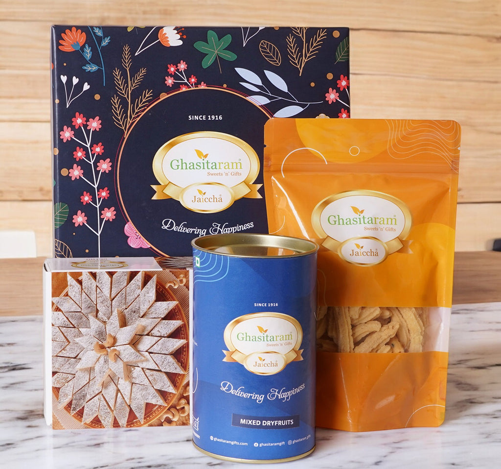 Corporate Gifts-Ghasitaram Hamper Box small with Kaju Katli