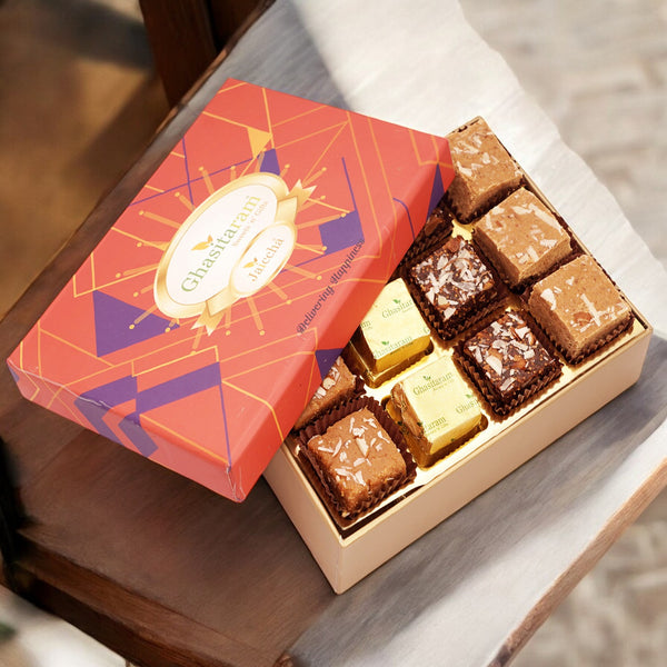 Best indian sweets for diwali-Diwali Gifts-Ghasitaram Special Barfis Box 12 pcs in a Premium Box