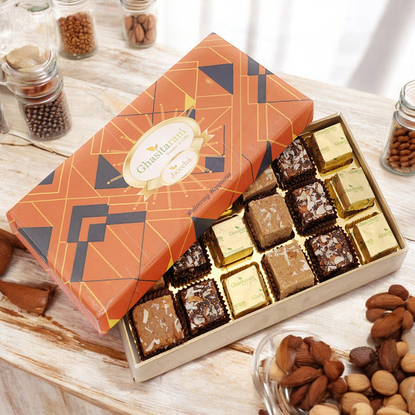 Best indian sweets for diwali-Diwali Gifts-Ghasitaram Special Barfis Box 18 pcs in a Designer Box
