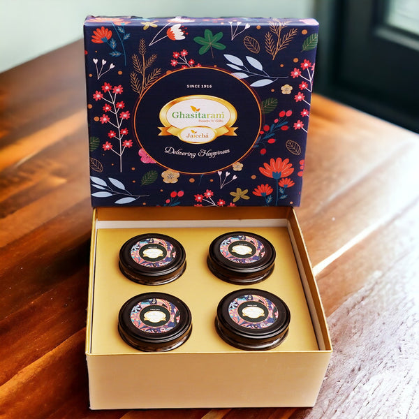 Corporate Gifts-Ghasitaram Hamper Box of 4 Assorted Dryfruit Jars