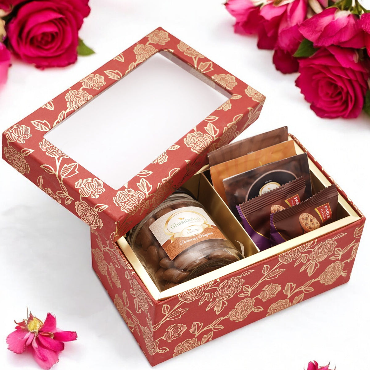 Corporate Gifts-Red printed 2 Part Fancy Box with Chocolate almonds