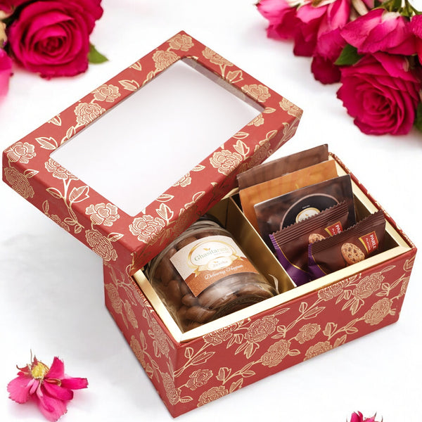 Corporate Gifts-Red printed 2 Part Fancy Box with Chocolate almonds