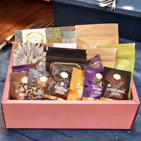 Diwali gift hampers-Diwali Gifts-Rust Hamper Box with bites