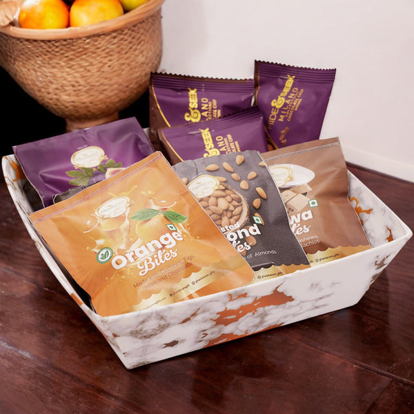 Diwali Gifts-Small White Tray of Bites and Cookies