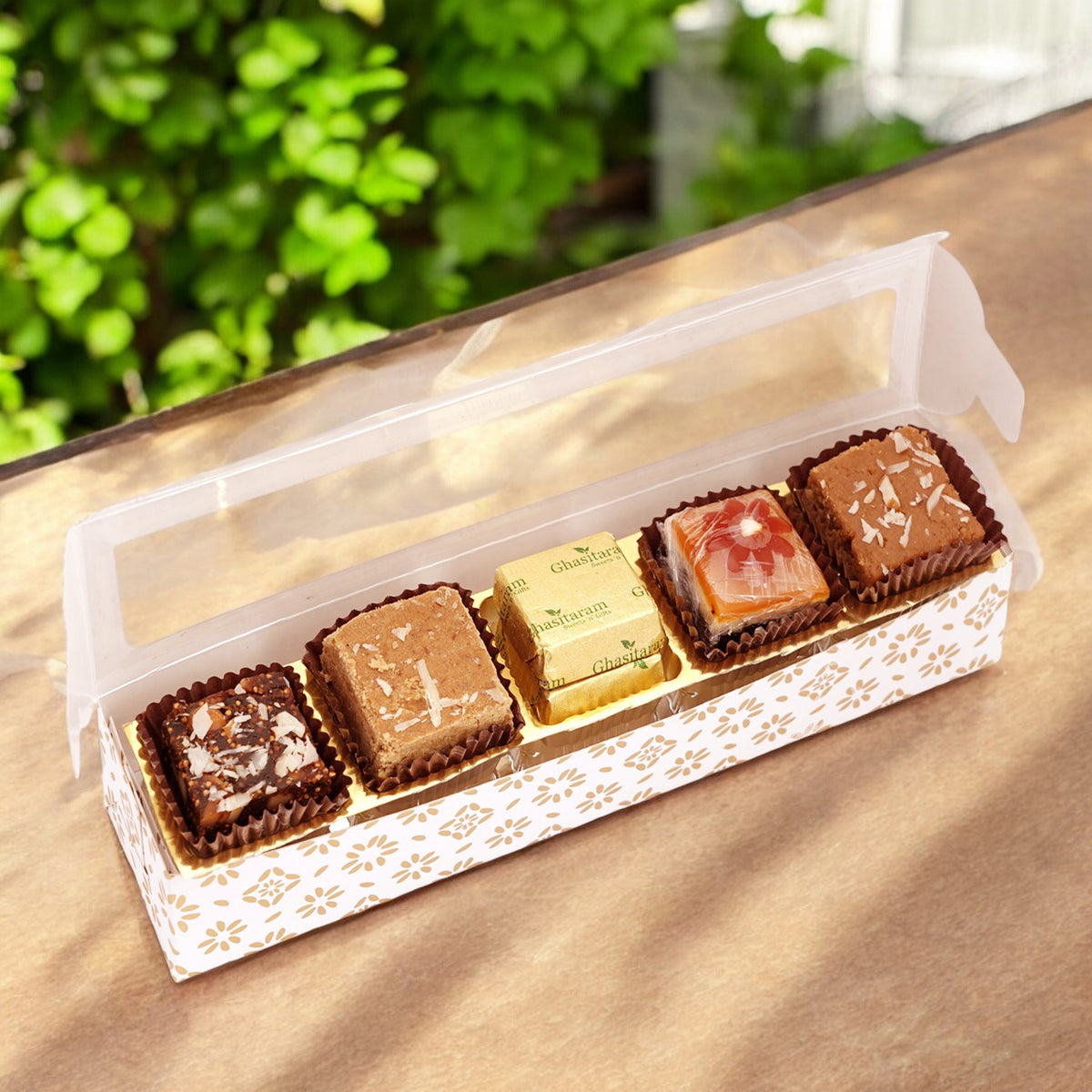 Corporate Gifts-White printed 5 bites box with assorted bites